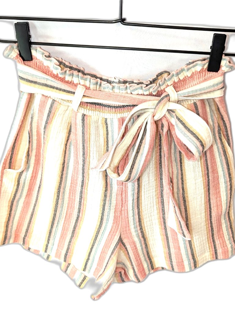 Nwt Evereve Roan + Ryan | Beau Stripe Tie Waist Cotton Shorts Cream | Size Small — image 3 of 8